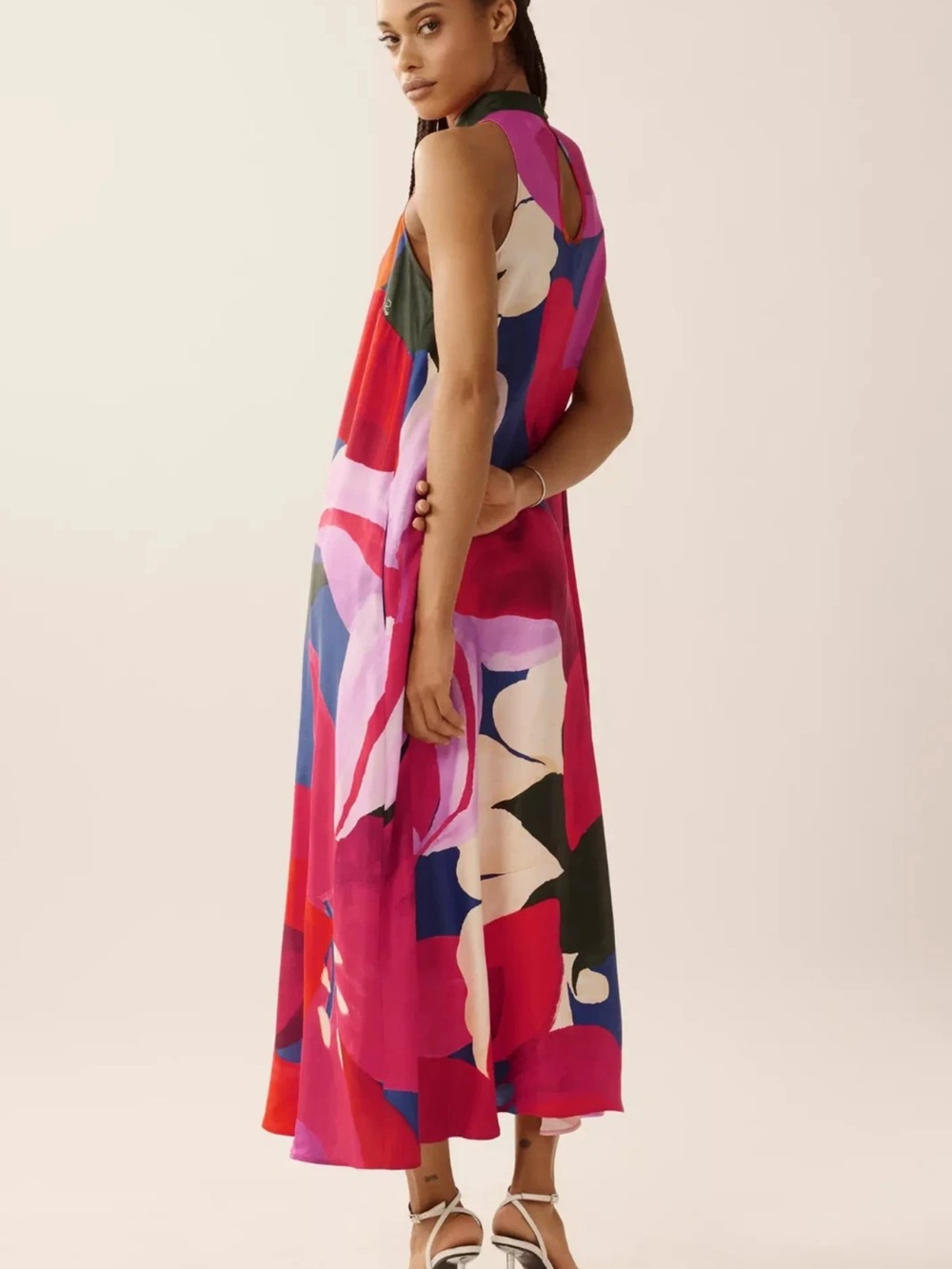 FARM Rio Anthropologie Halter Vibrant Red Floral Watercolor Maxi Dress Size L - Picture 14 of 15